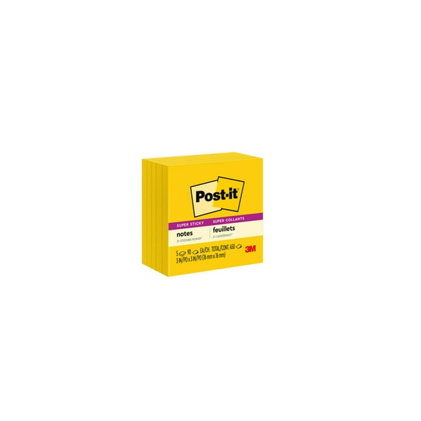 3 x 3" Post-it Notes 654-5SSY Electric Yellow Pack of 5 Pads 21200976223 Super Sticky